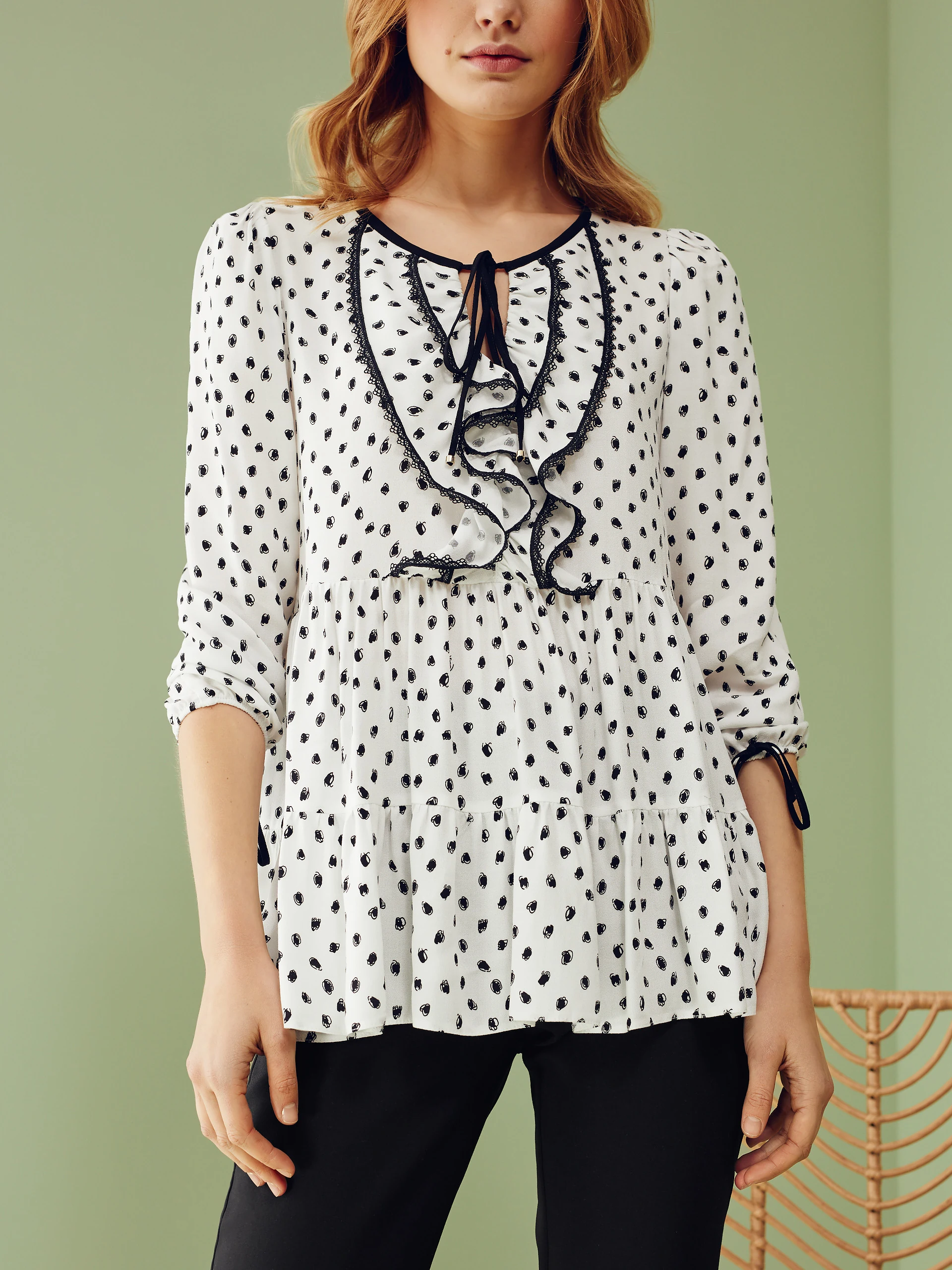 BLOUSE WITH FRILLS AT THE NECKLINE