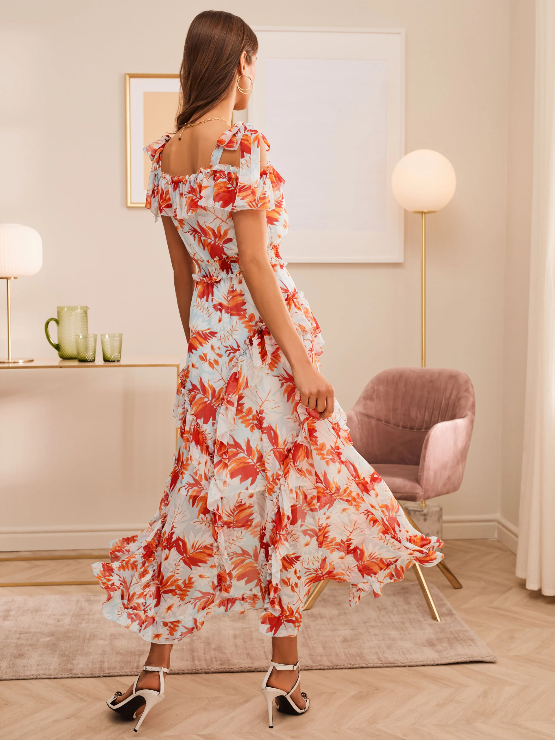 AIRY DRESS WITH FLORAL MOTIFS