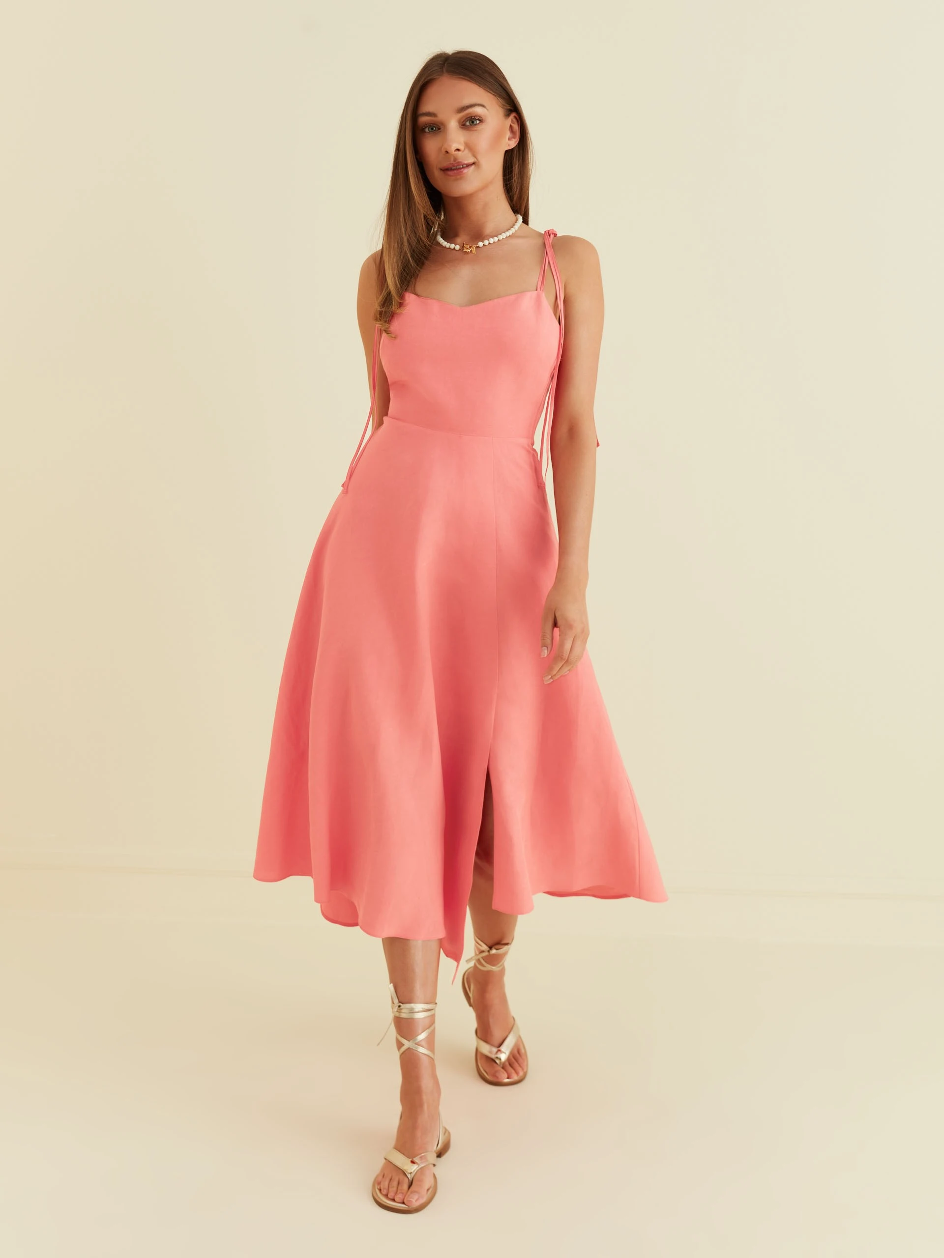 CORAL MIDI DRESS WITH SIDE SLIT
