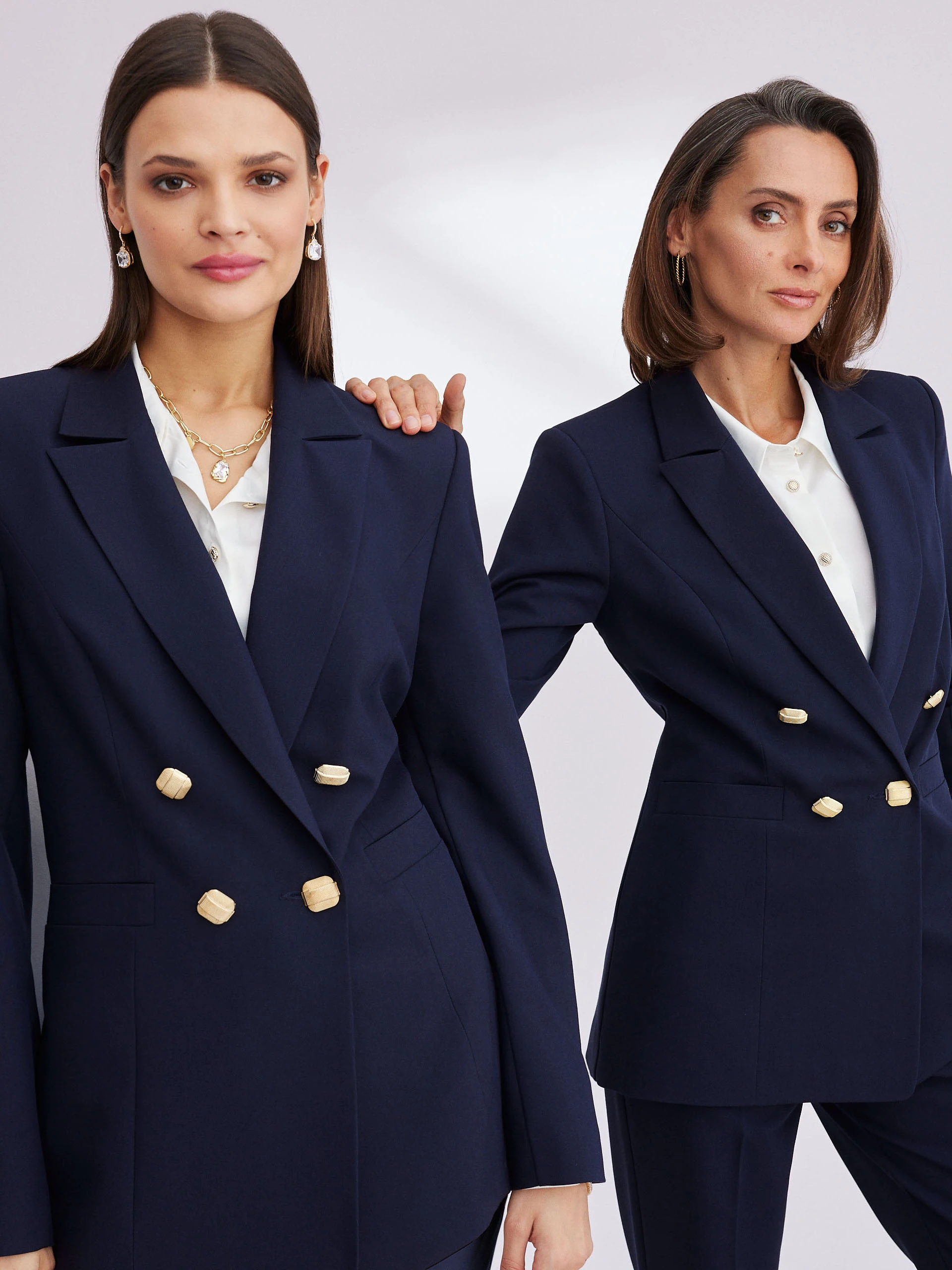 Navy blue jacket with gold buttons