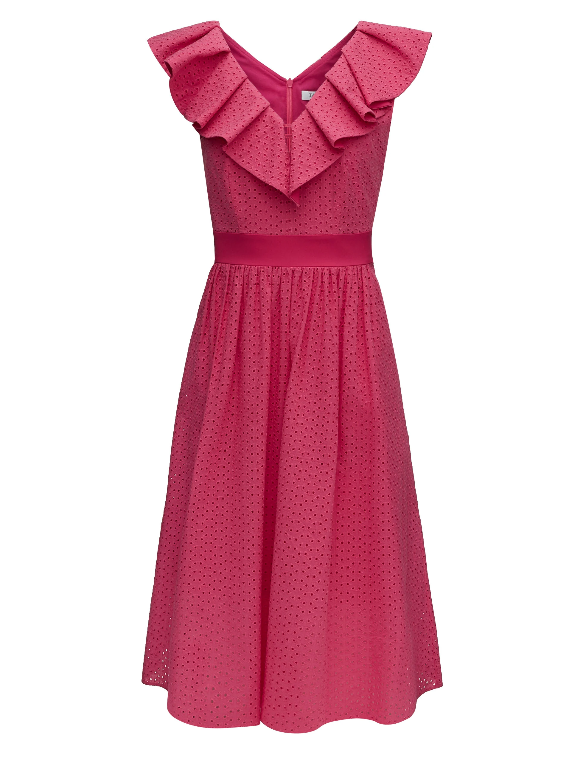 BLUSHED DRESS WITH RUFFLE AT NECKLINE