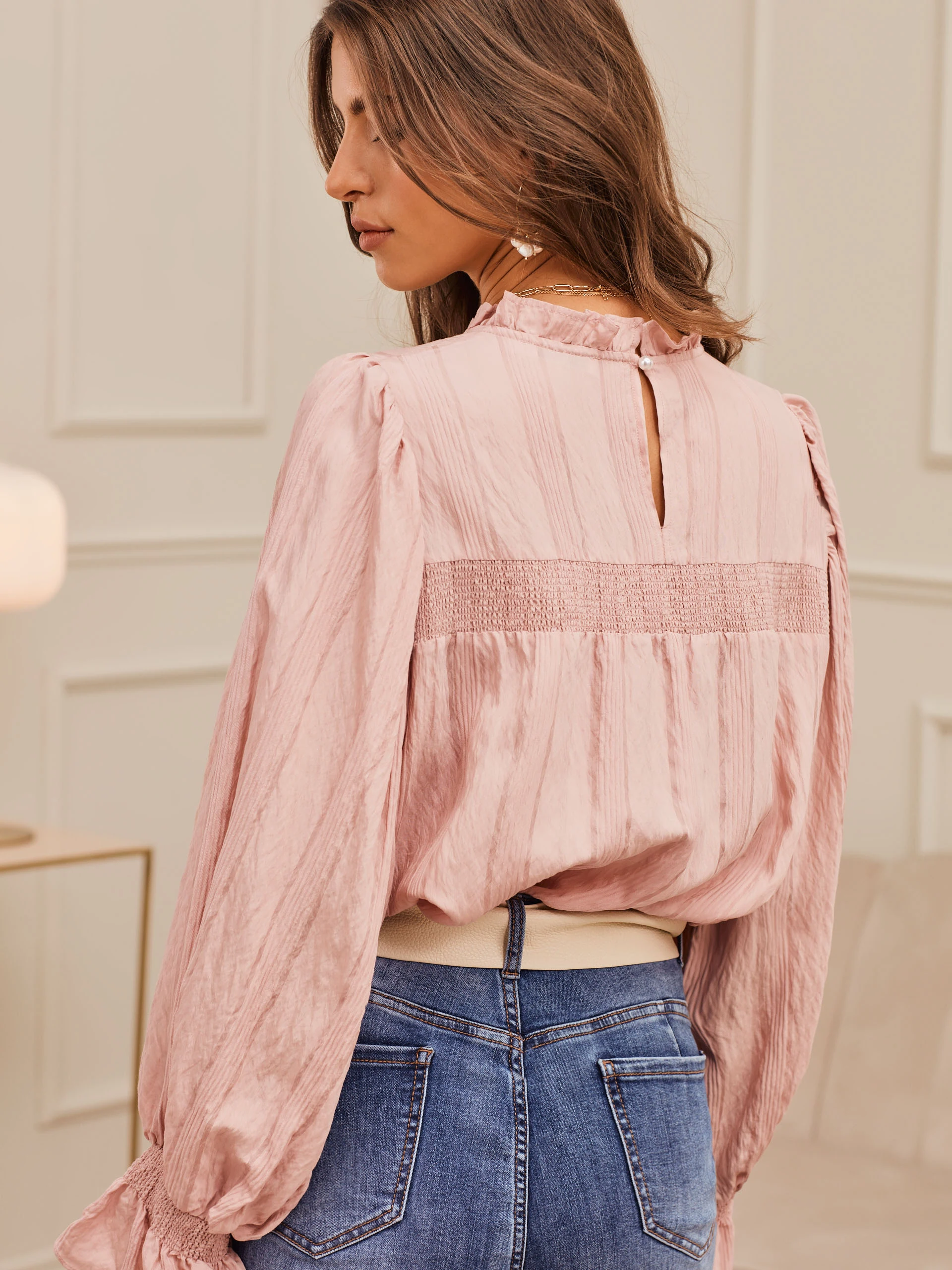 PINK BLOUSE WITH WIDE SLEEVES