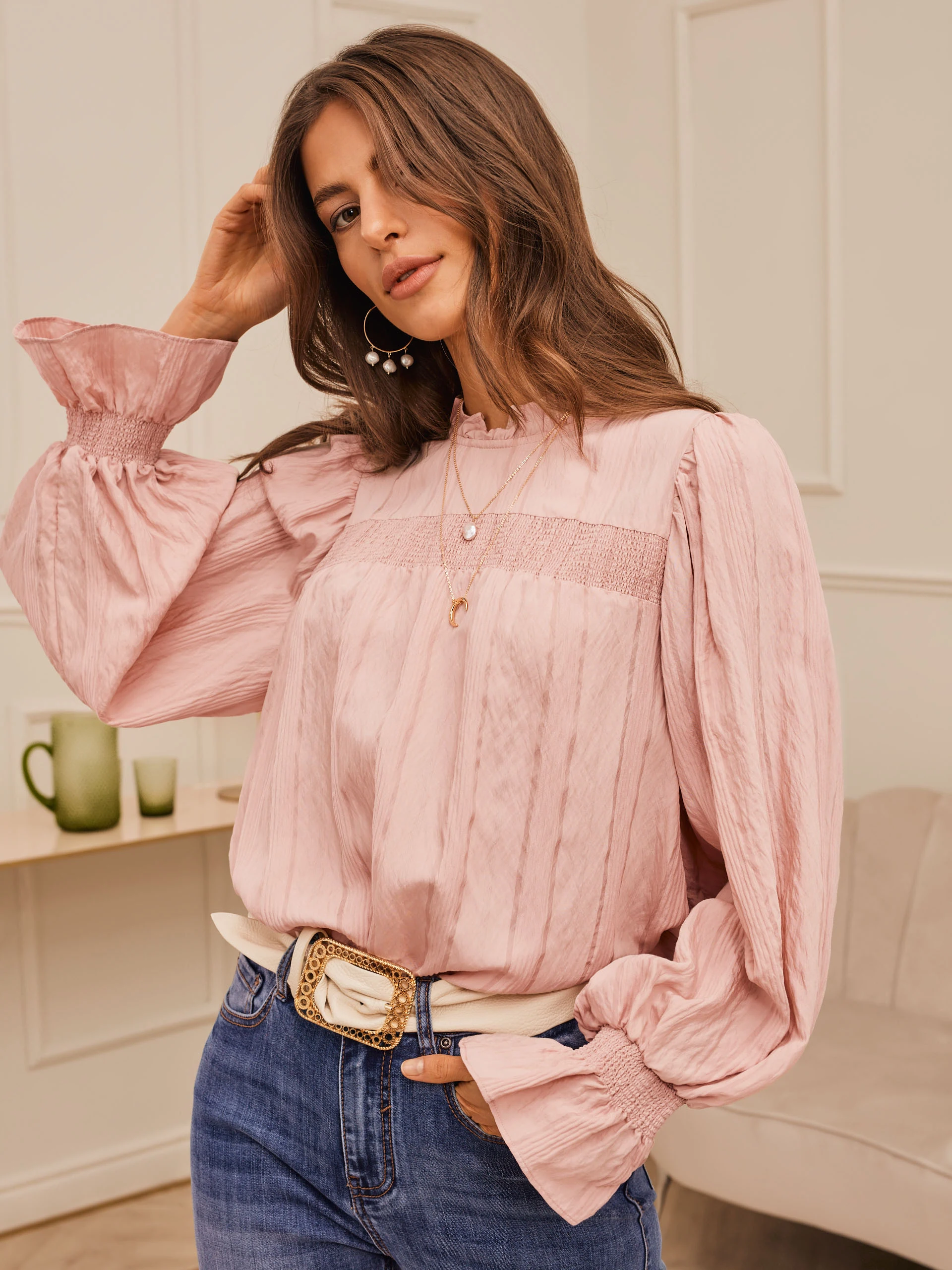 PINK BLOUSE WITH WIDE SLEEVES