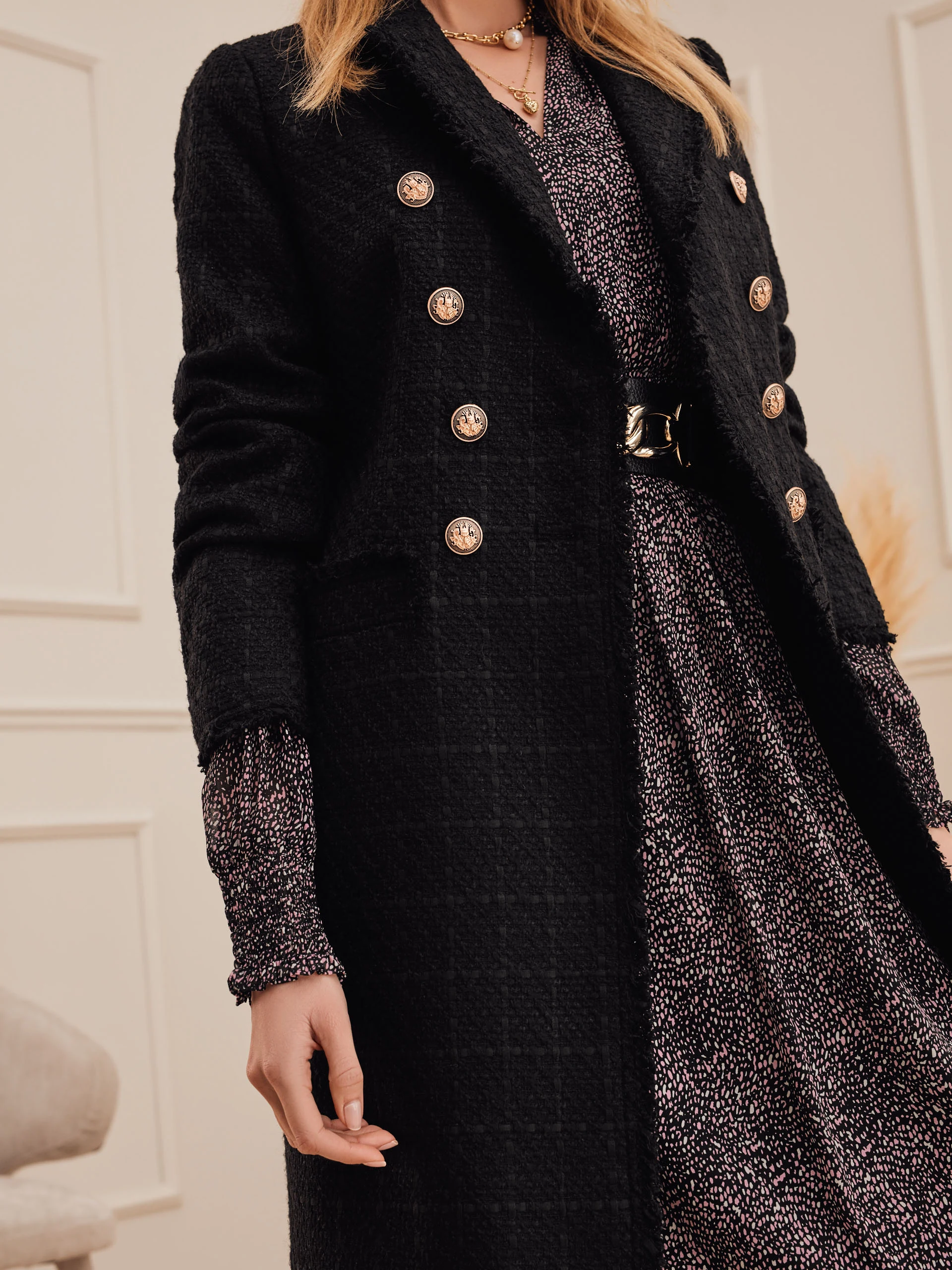 BLACK TWEED COAT WITH BUTTONS