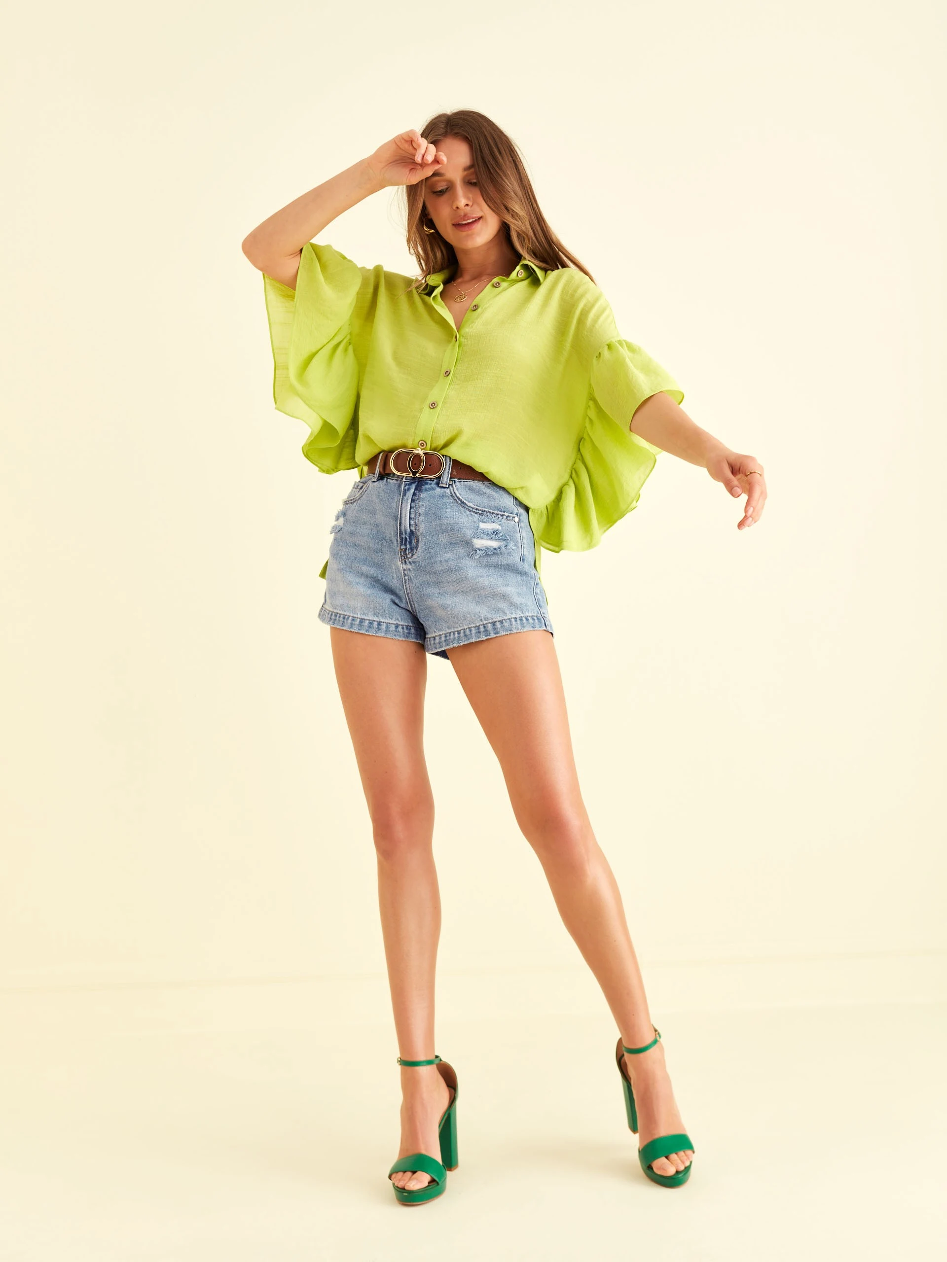 LIGHT GREEN BLOUSE WITH SHORT SLEEVE