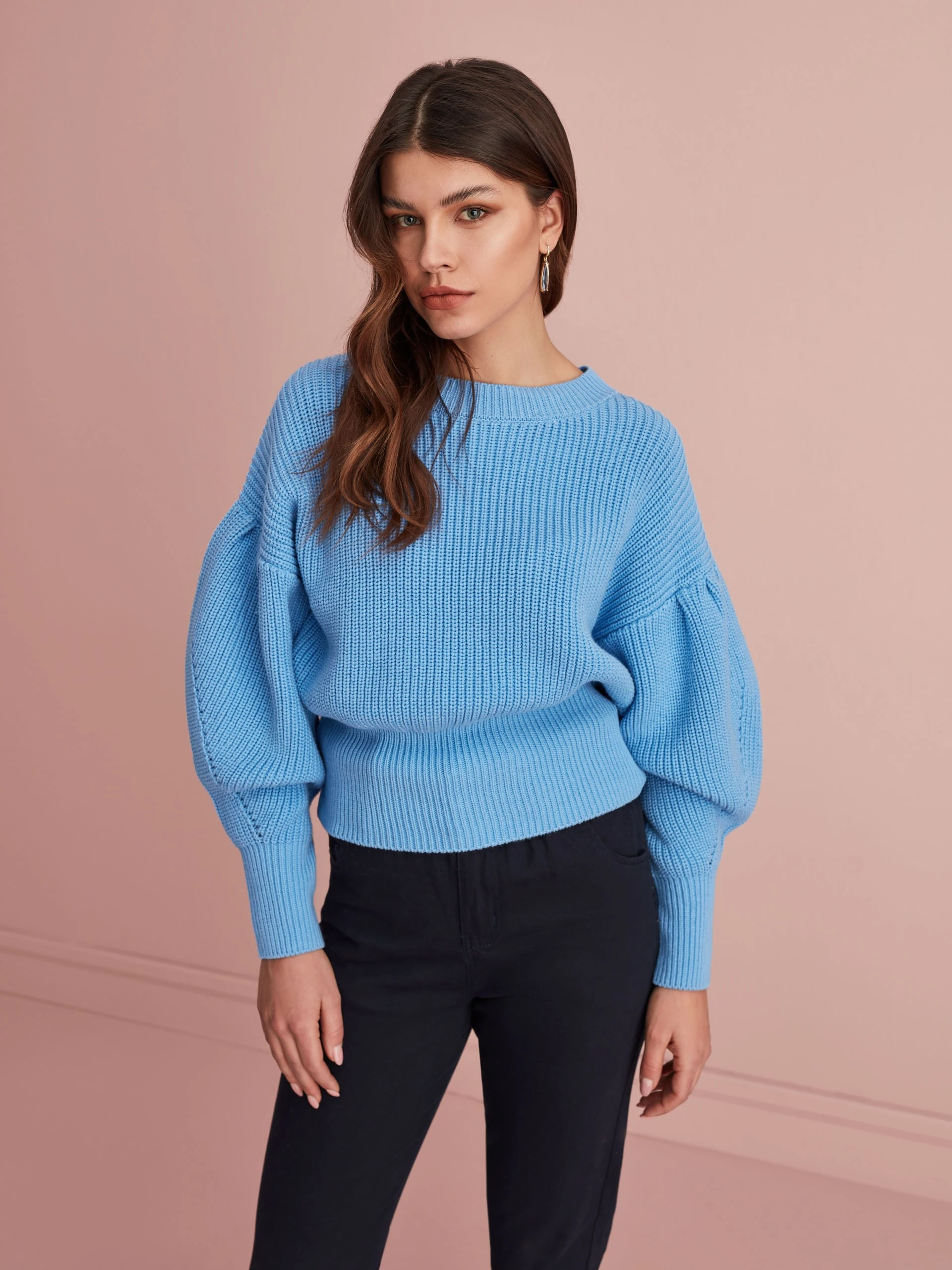 BLUE SWEATER WITH PUFF SLEEVES