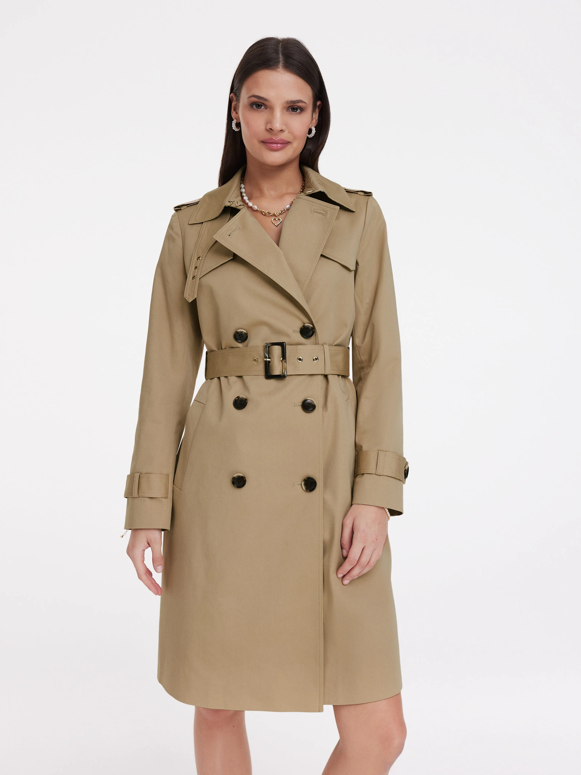 Classic beige trench with belt