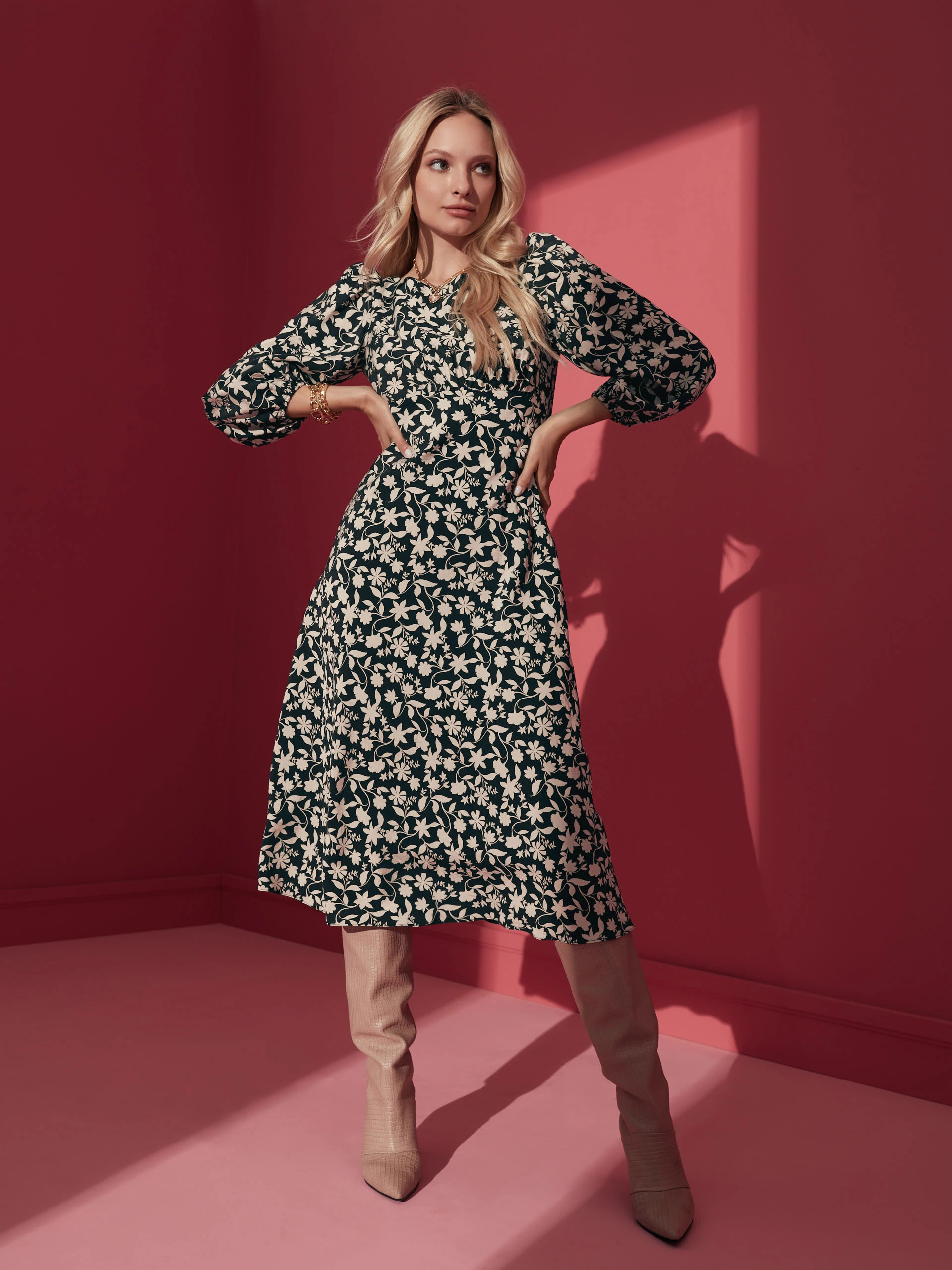 MIDI DRESS WITH FLORAL PATTERN