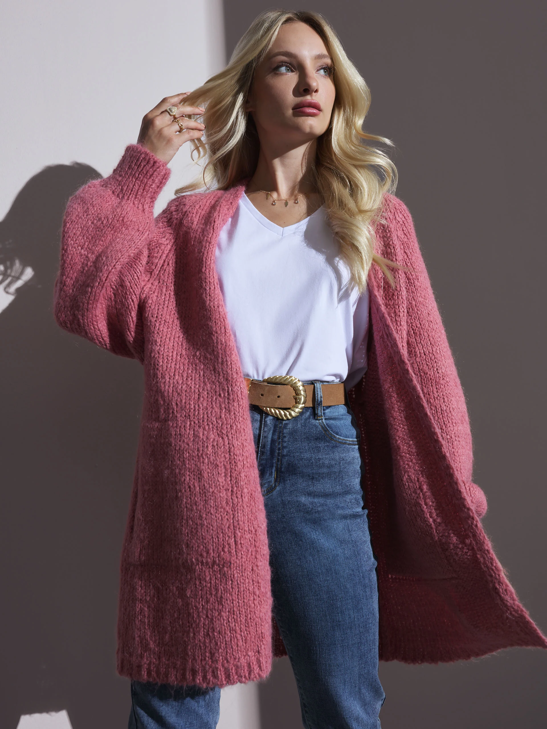 PINK CARDIGAN WITH POCKETS