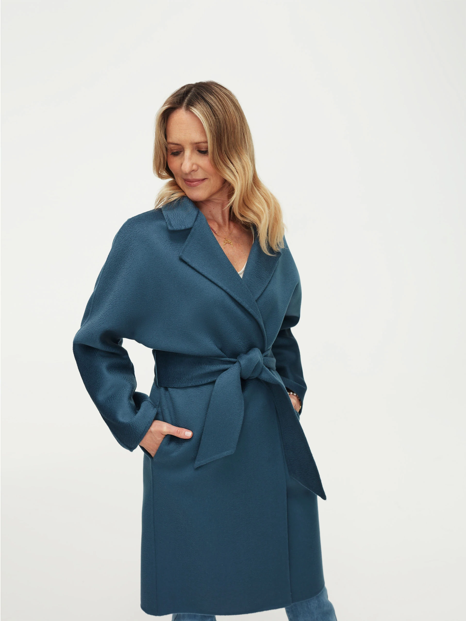 Wool coat in blue with zibellino effect