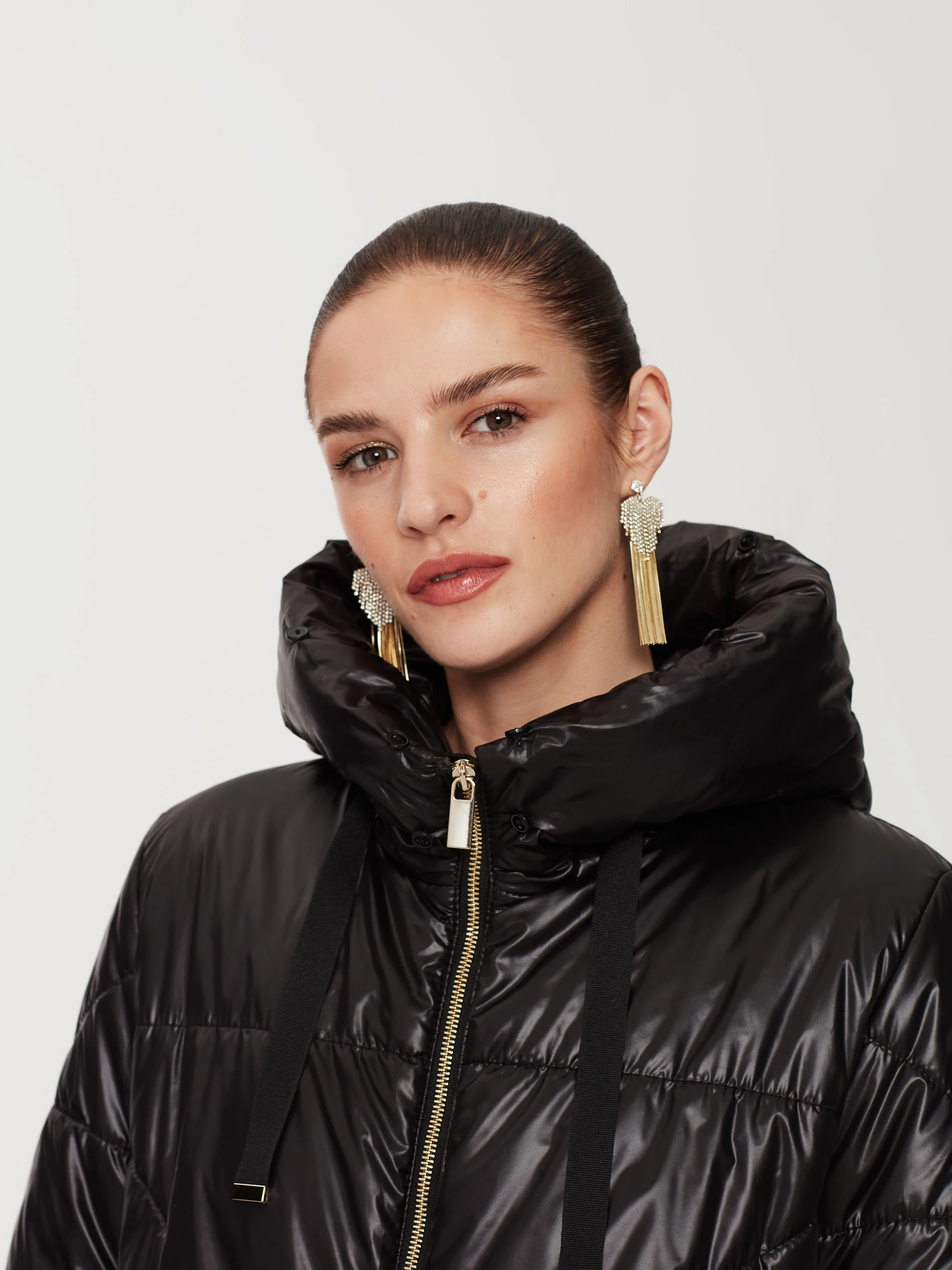 Black quilted coat with hood