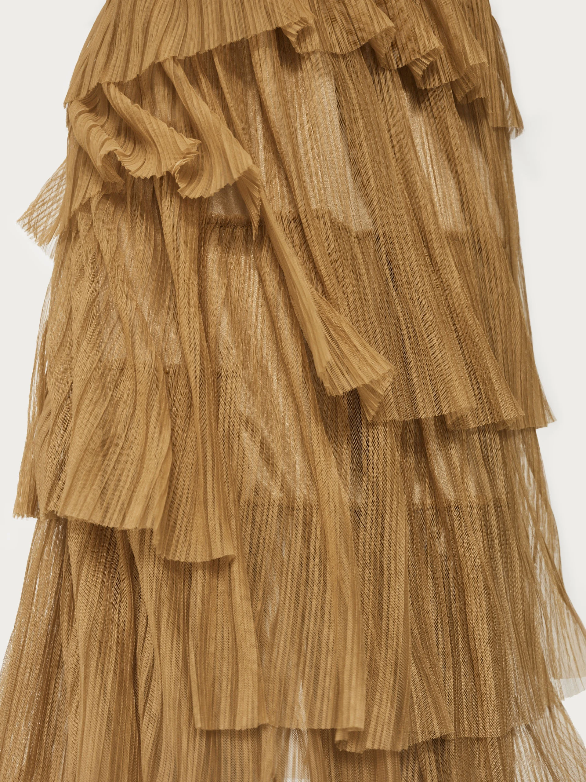 Caramel midi skirt with ruffles