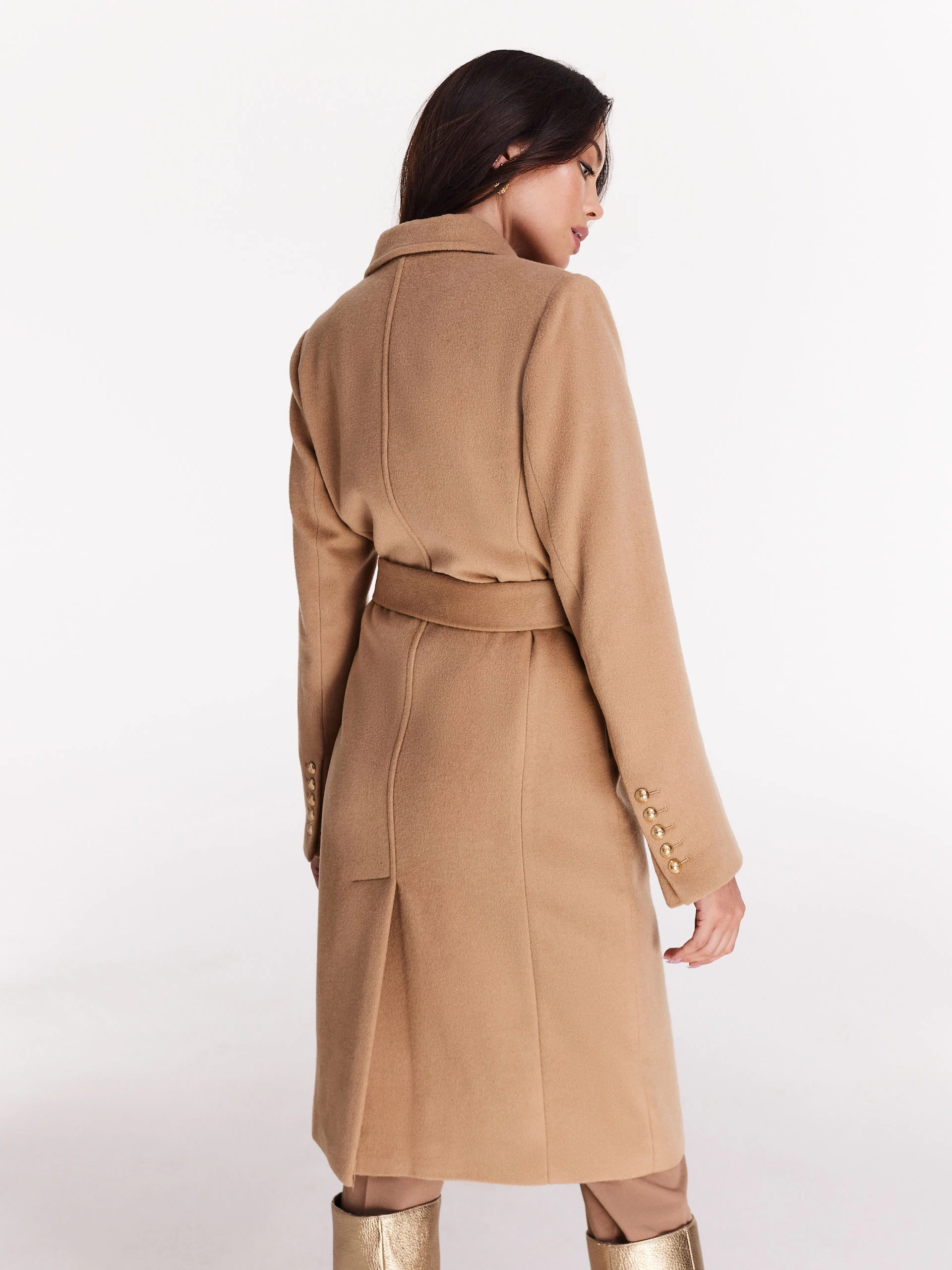 Caramel coat with double-breasted fastening - Taranko