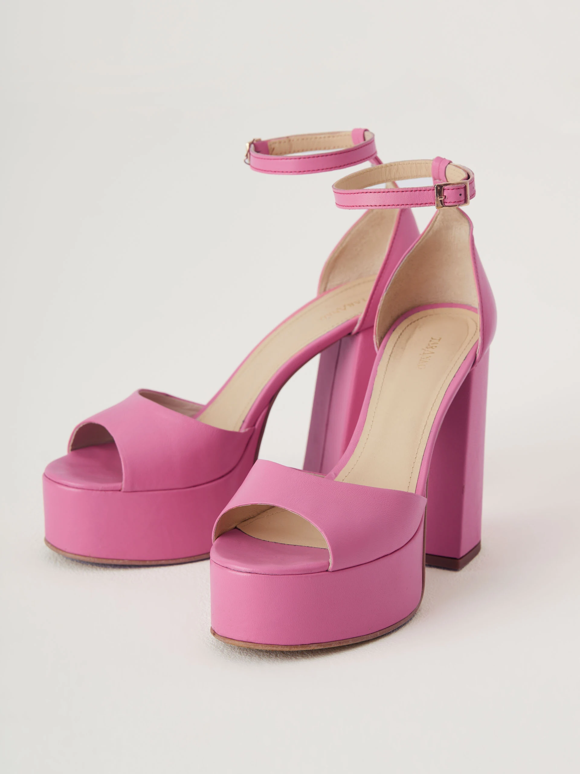 Pink leather platform sandals