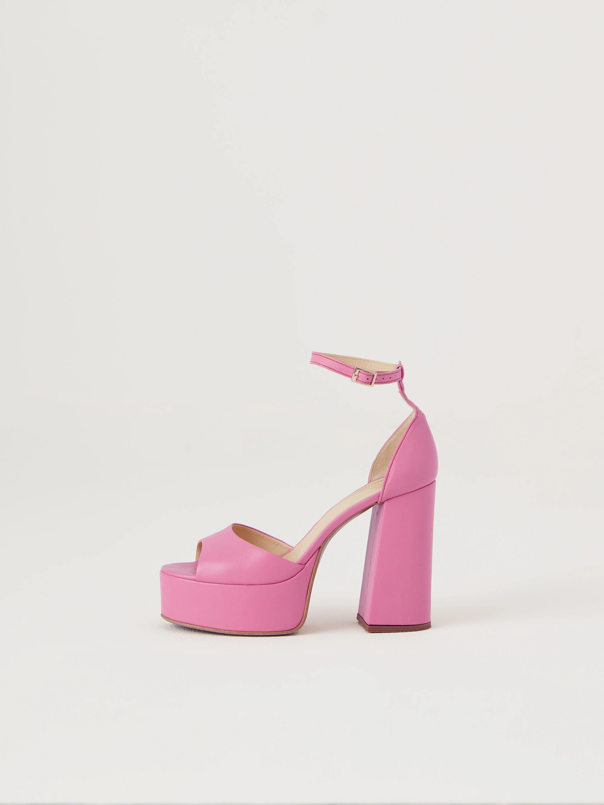Pink leather platform sandals