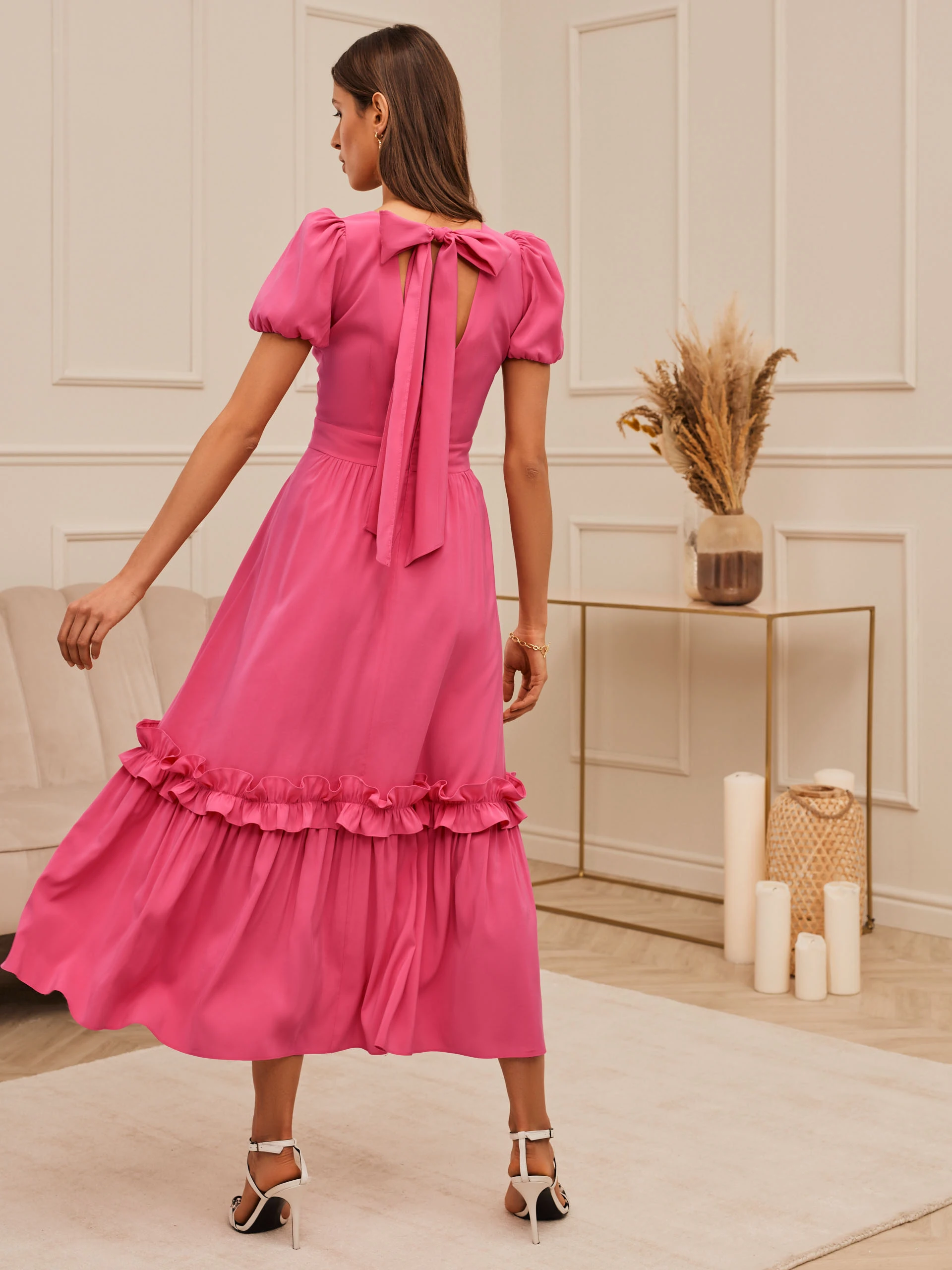 PINK DRESS WITH RUFFLES