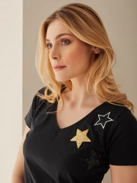 BLOUSE WITH SEQUIN APPLIQUÉS