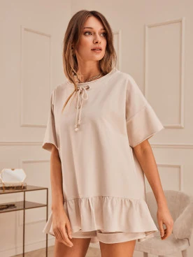 BEIGE BLOUSE WITH SHORT SLEEVES
