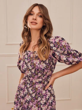 FIOLETOWA SUKIENKA W DROBNE KWIATY