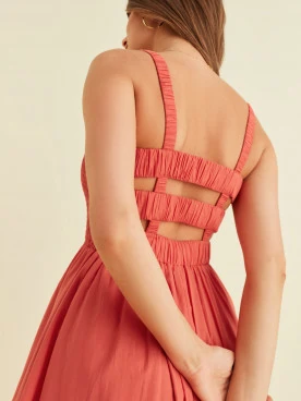 CORAL MAXI DRESS WITH RUFFLES