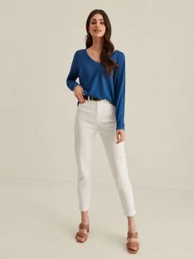 NAVY BLUE SWEATER WITH V NECKLINE