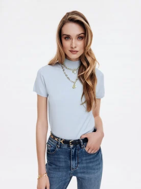 Blue sweater with half turtleneck