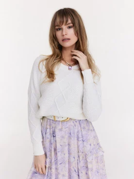 Cotton sweater with openwork weave