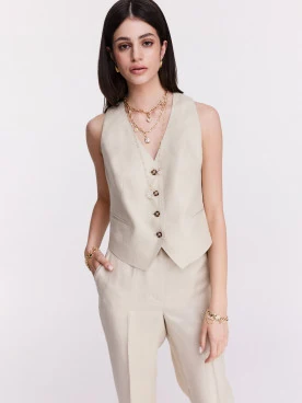 Elegancka beżowa kamizelka na guziki