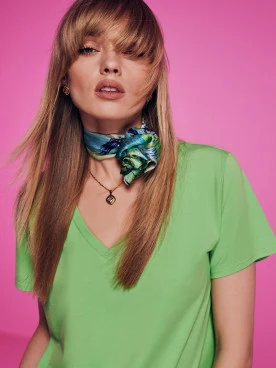 Short sleeve blouse in green color