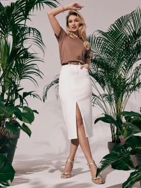 Caramel short sleeve blouse