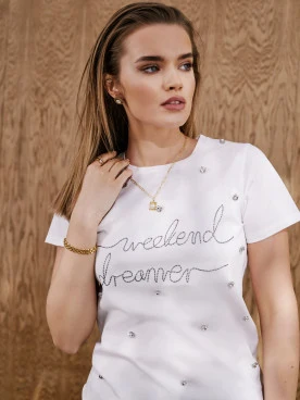 Cotton white blouse with short sleeves and lettering