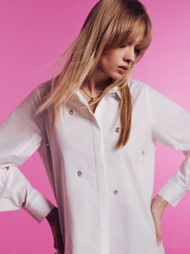 Cotton oversize shirt with rhinestones