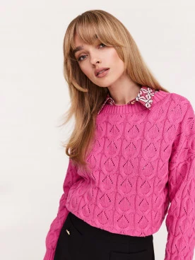 Openwork cotton sweater in pink color