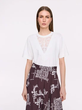 White cotton blouse with lace insert