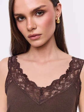 Chocolate top with lace detail