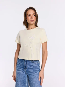 Bright yellow T-shirt with embroidery