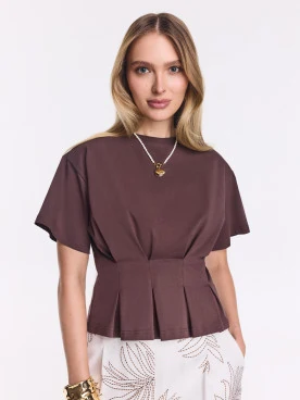 Brown cotton blouse with a peplum