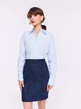 Fitted blue shirt with linen