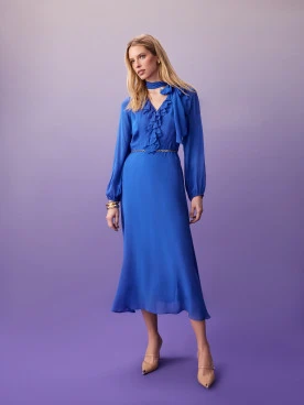 Sapphire viscose midi dress with jabot