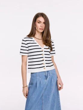 Short-sleeved striped sweater