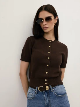 Brown cotton cardigan with short sleeves