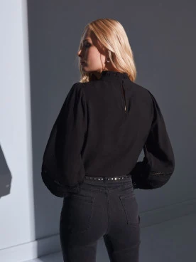 BLACK BLOUSE WITH LACE ELEMENTS