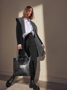 BLACK WOOL COAT WITH HOOD