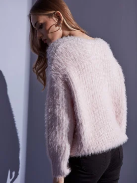 PINK SWEATER WITH V NECKLINE