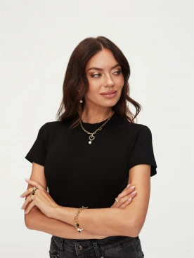 Black mock neck with short sleeves
