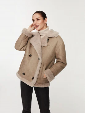 Caramel double-breasted sheepskin coat