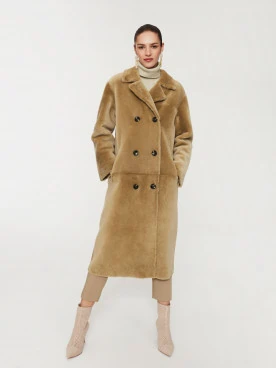 Caramel double-breasted sheepskin coat