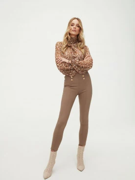 Beige high-waisted cigarette pants