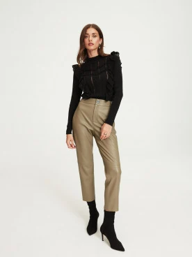 Beige faux leather pants