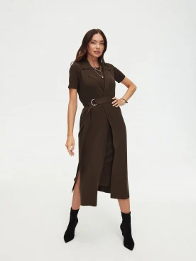 Long brown sleeveless sweater